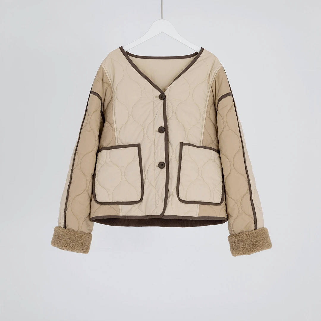 （几里）采萱-时尚气质休闲拼色棉服 衣长62胸围124 116208