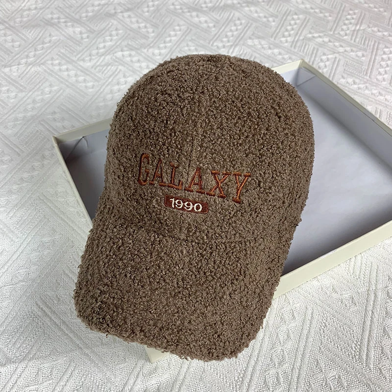 帽子女2024冬季新款显脸小羊羔毛棒球帽女韩版刺绣百搭休闲鸭舌帽