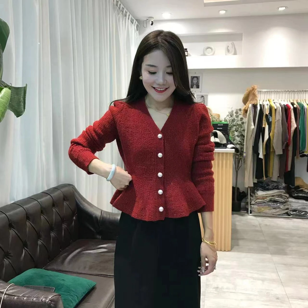 法式小香风v领毛衣短外套秋冬女时尚设计感修身针织小衫欧货爆款