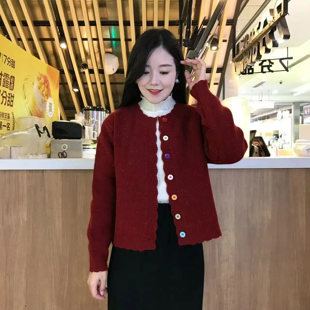 针织开衫女毛衣外套2024秋冬新款宽松休闲加厚圆领慵懒风上衣