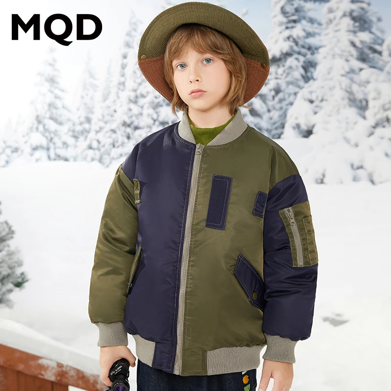 MQD男童棒球白鸭绒羽绒服冬季新款儿童中大童加厚飞行服外套撞色