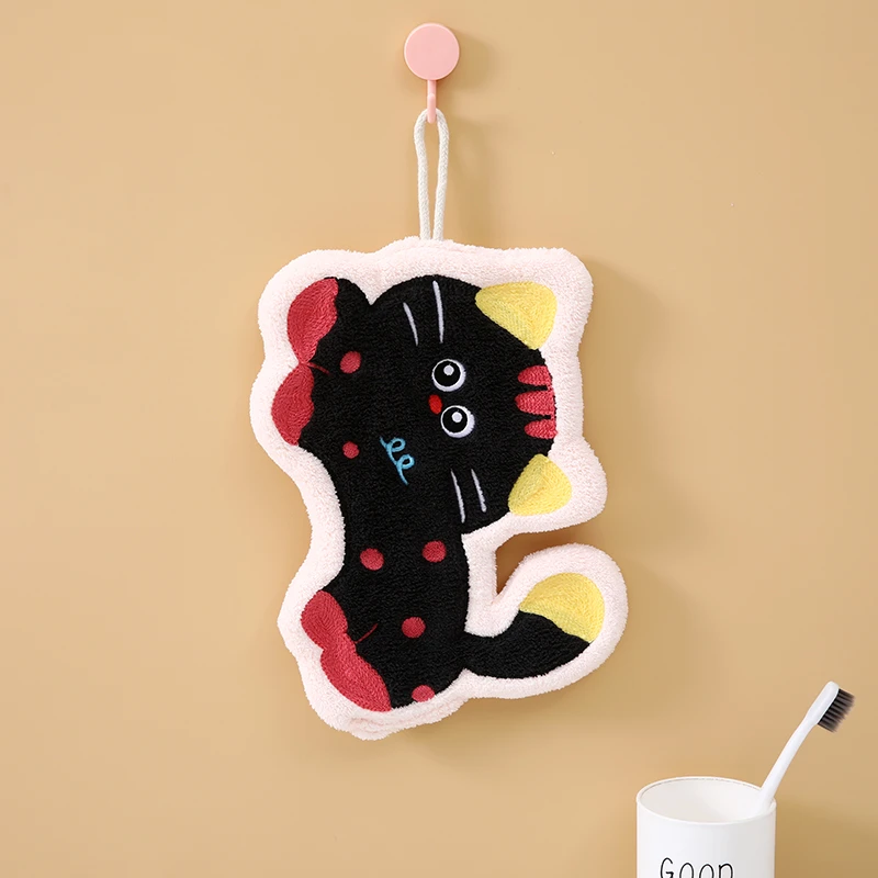 新款斑点猫珊瑚绒系列擦手巾挂式卫生间手帕吸水柔软不掉毛