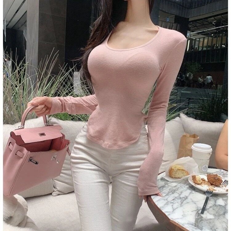 【婉婉推荐】U领显瘦柔软棉微透打底衫外穿内搭长袖上衣修身