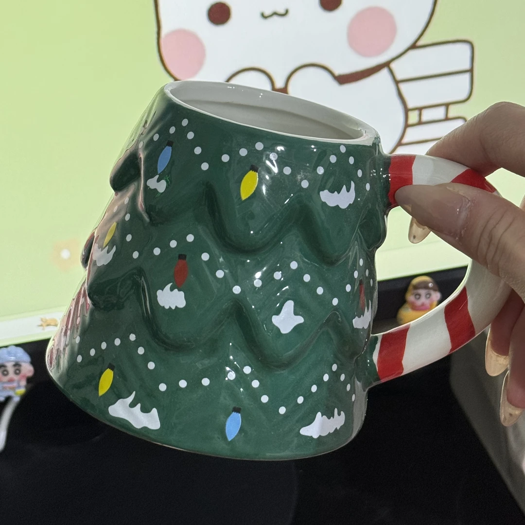 可爱圣诞树水杯高温圣诞雪花杯陶瓷儿童马克杯桌面大容量礼物杯子