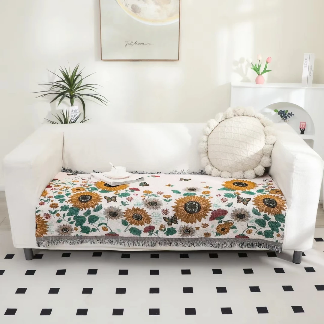 沙发巾（欣欣向荣）多用途色织提花沙发毯带流苏铺沙发靠背巾扶手