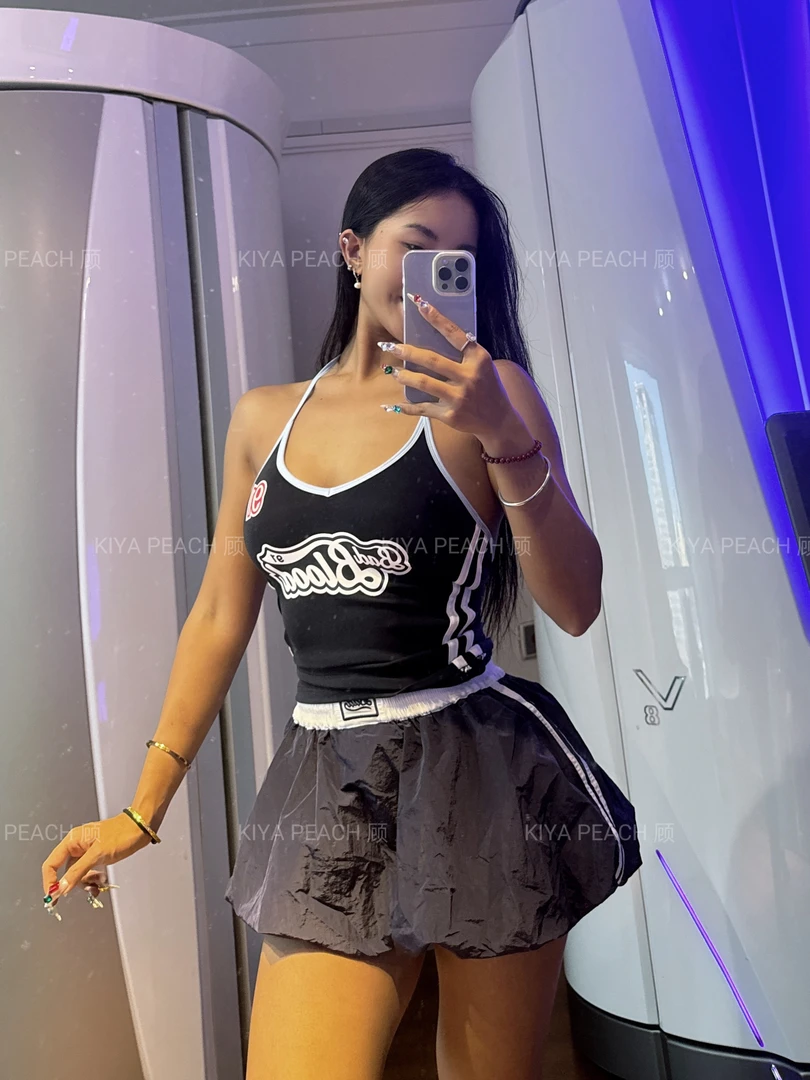 KIYA PEACH 顾badbloodV领挂脖背心女美式辣妹短款显瘦露背吊带