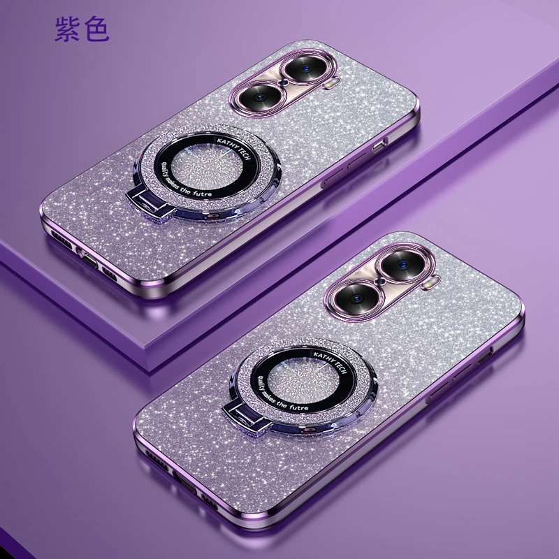 荣耀60电镀闪粉手机壳HONOR60Pro新款磁吸支架60SE全包防摔保护套