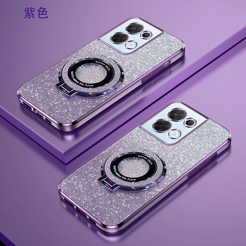 OPPOReno8电镀闪粉手机壳reno8pro新款磁吸女reno8pro+支架保护套