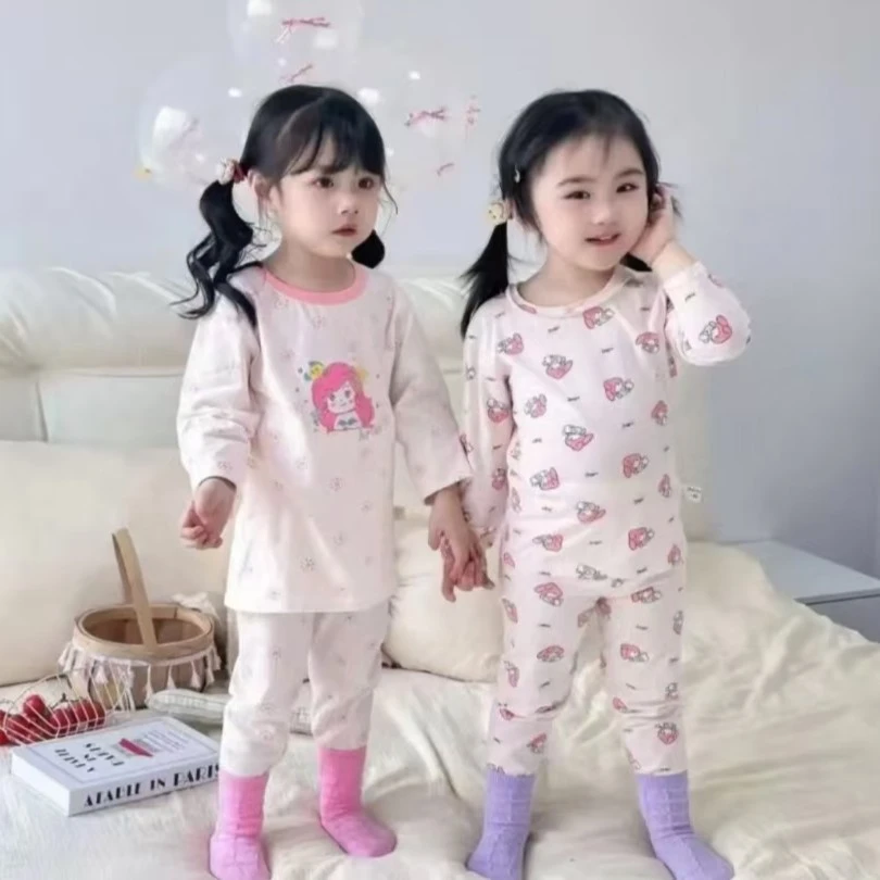 左羽童舒绒棉纯棉加厚羊毛拉架套装秋衣秋裤男宝女宝居家睡衣