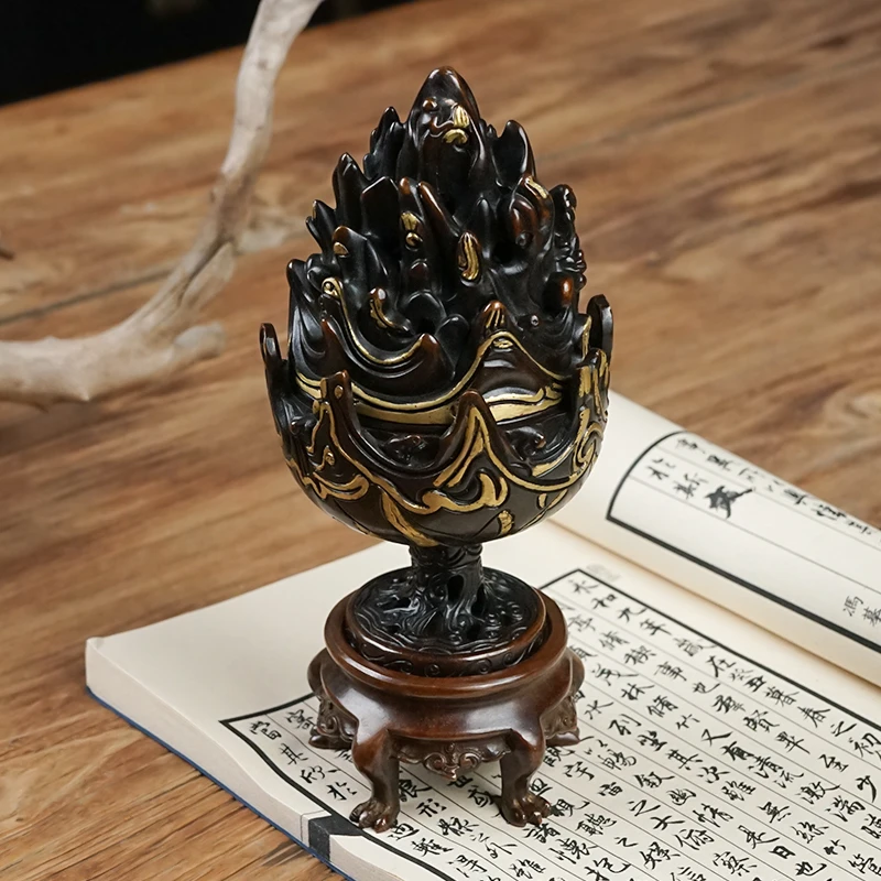 （巧生炉）仿汉博山炉 高14.5cm 口径8cm 银锡磷铜 篆盘熏香炉