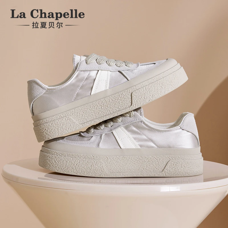 拉夏贝尔透气板鞋女款2024新款夏季女鞋厚底休闲百搭运动小白鞋