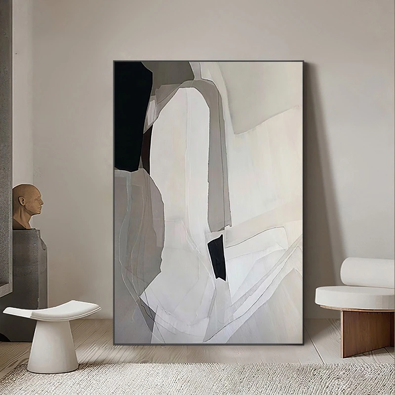 抽象艺术极简黑白灰客厅装饰画落地画玄关挂画高级感背景墙画壁画