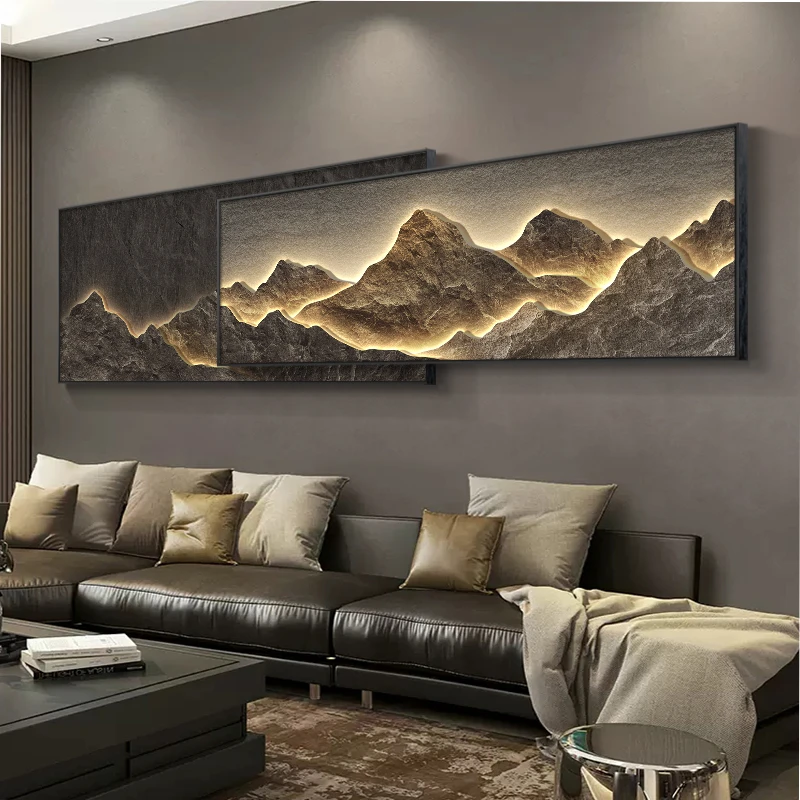 现代轻奢客厅装饰画背有靠山沙发背景墙壁画大气高级感山水画挂画