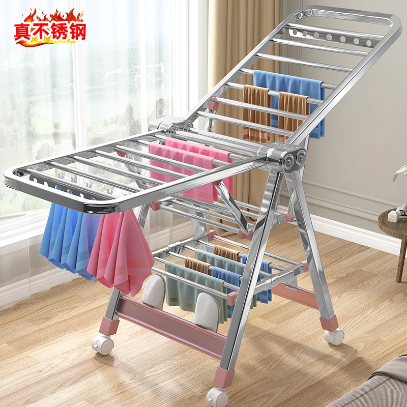 不锈钢晾衣架落地折叠室内家用凉晒衣服架阳台婴儿挂晒被子神器杆