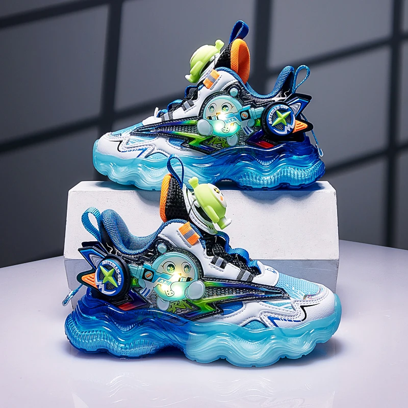 蛋仔男童鞋2024年秋季男孩防水发光运动鞋小学生3-12岁带灯休闲鞋
