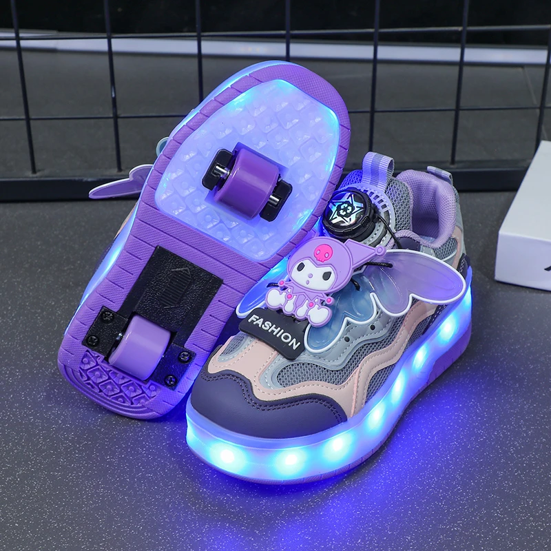 库洛米暴走鞋女童隐形四轮可收缩儿童滑轮鞋闪光小学生爆走鞋透气