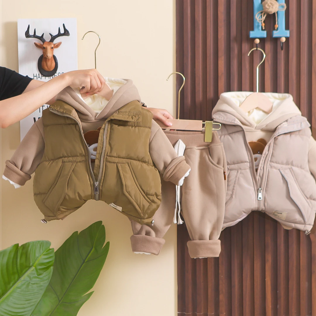 冬季男女宝加厚宝宝卡通加绒保暖卫衣套装儿童休闲洋气潮流套装