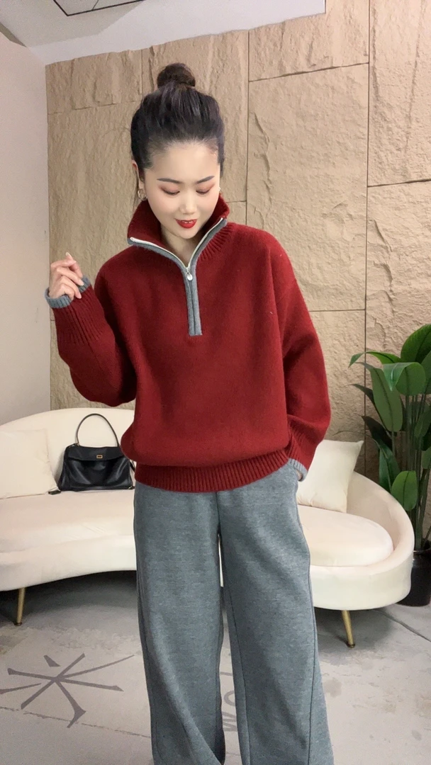 加厚半拉链毛衣女冬季慵懒风针织打底衫爆款时尚洋气3010