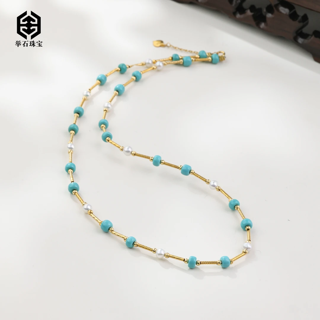 【举石珠宝】T1028-680-129绿松石项链18k（一件/长约40cm/约4mm）Q