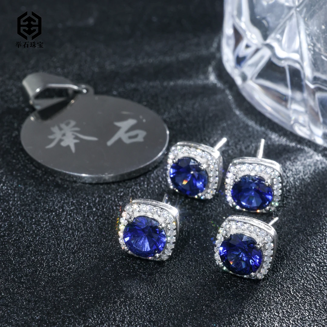 【举石珠宝】T1205-9819-123合成培育蓝宝石耳饰（一对/多样性发）J