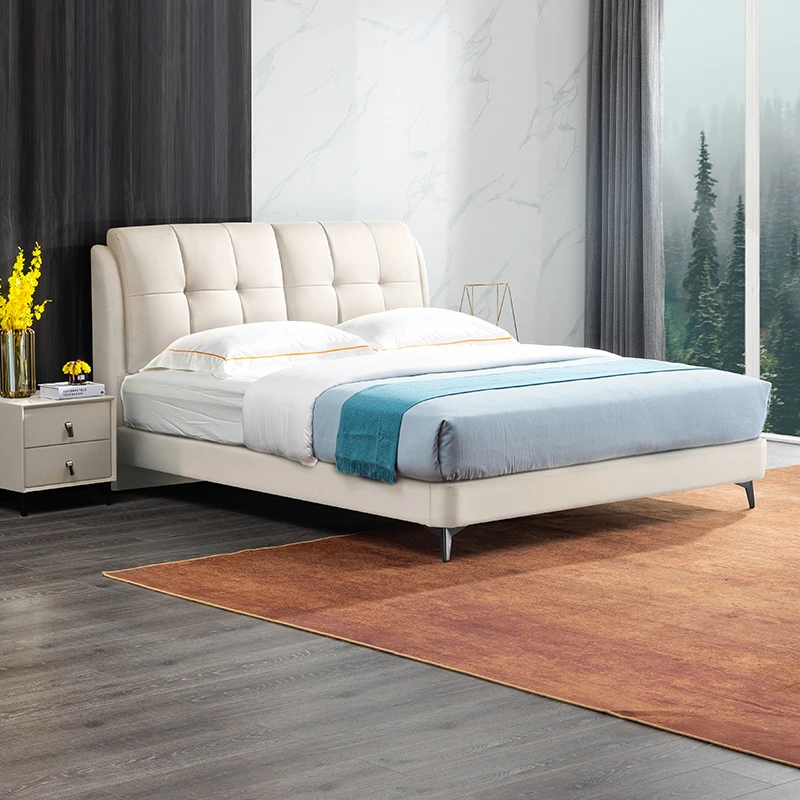 ASNUG/爱舒高端现代风皮床双人1.8米大床轻奢主卧真皮婚床 W605