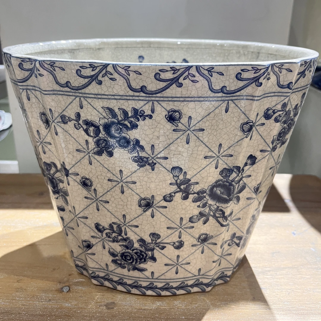 外贸出口高温青花瓷陶瓷手绘釉下彩双耳鲜花花瓶果盘手工