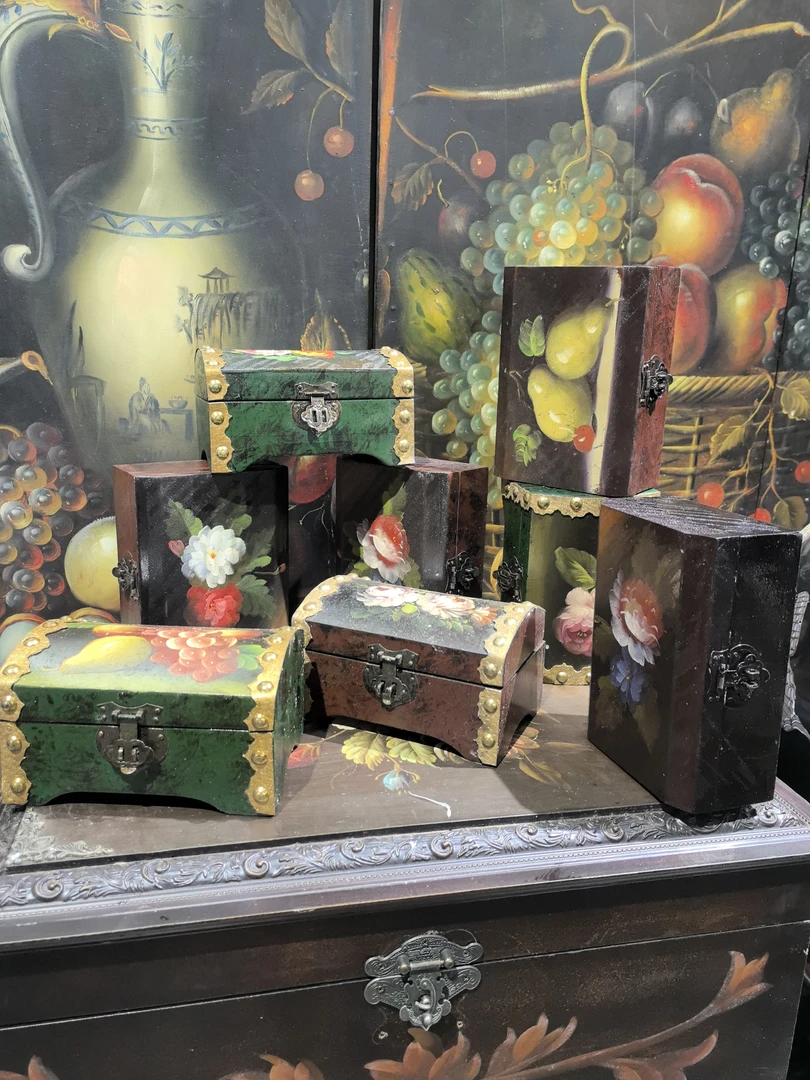 木质中古手绘收纳盒收纳盒