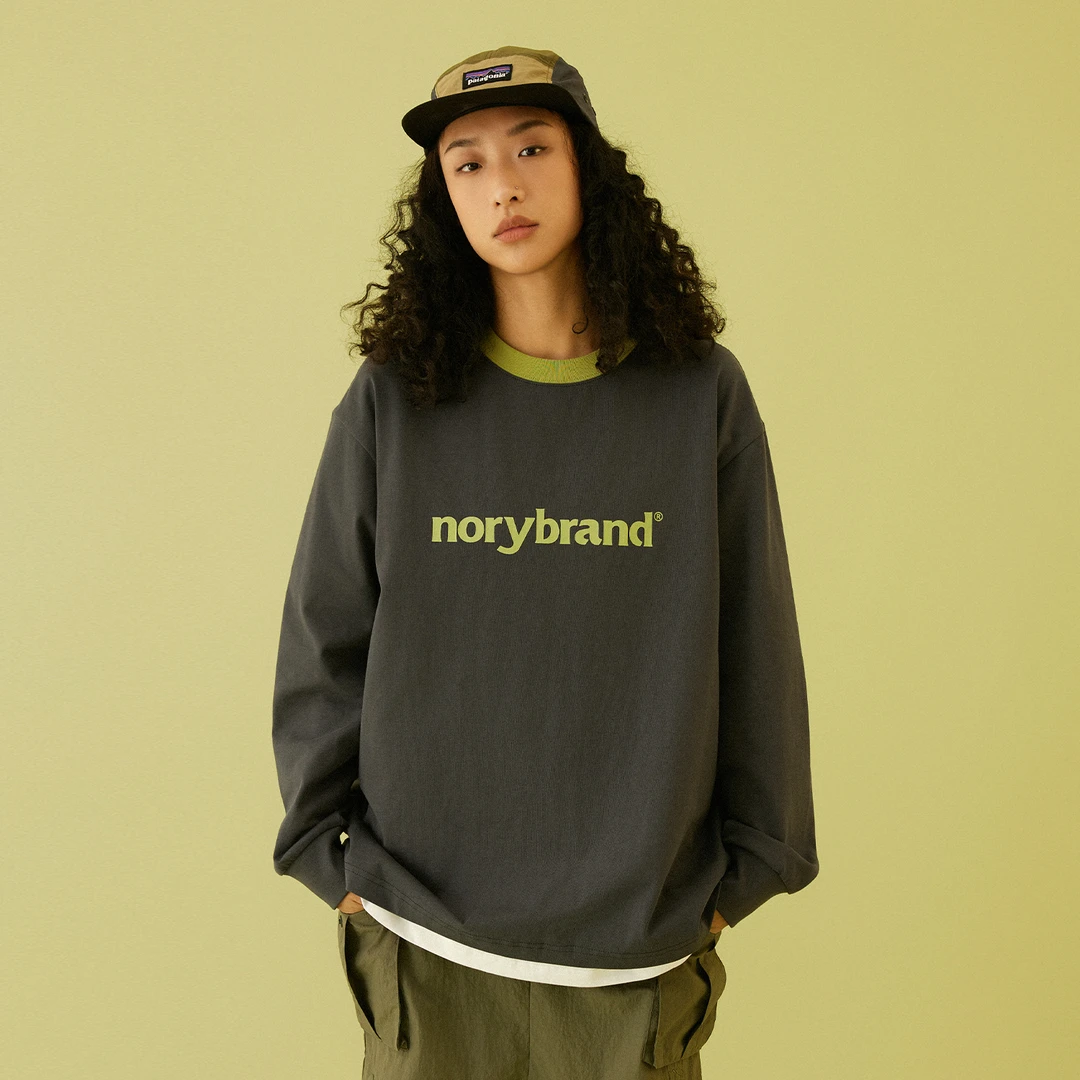 NGOARMY(NORYBRAND) 25FW字母印花撞色重磅长袖 圆领廓形上衣TEE
