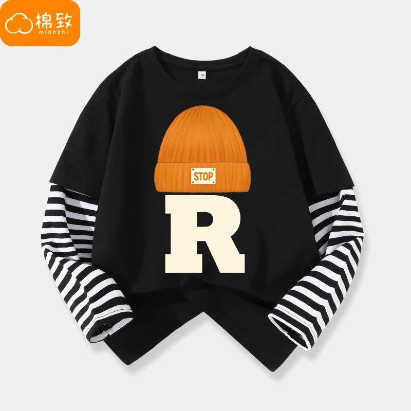 棉致男童长袖t恤男孩春季纯棉上衣儿童中大童春装春秋款帅气童装T