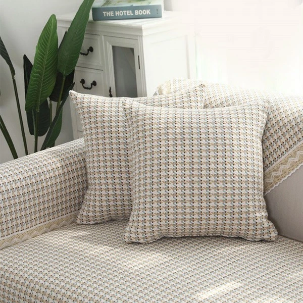 Q006 纯棉加厚粗布沙发垫三件套蓝咖千鸟 90*90/180/210防滑透气