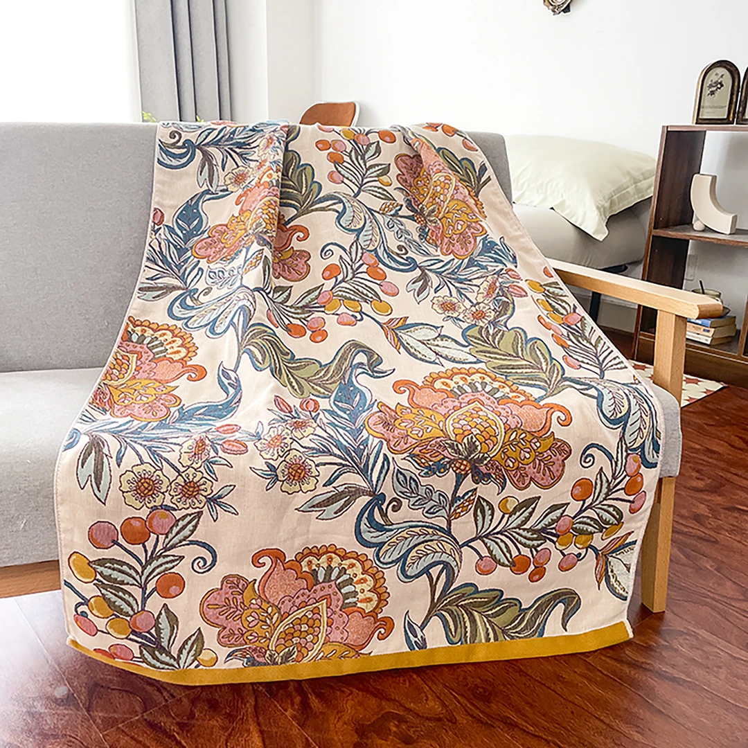 T178 纯棉四层纱布浴巾 木芍药80*160双面吸水亲肤柔软舒适透气