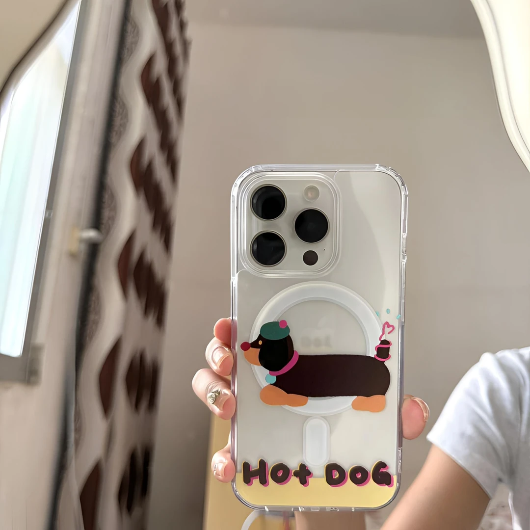 HOTDOG腊肠狗适用苹果15promax磁吸壳Phone14plus透11秋冬16pro潮