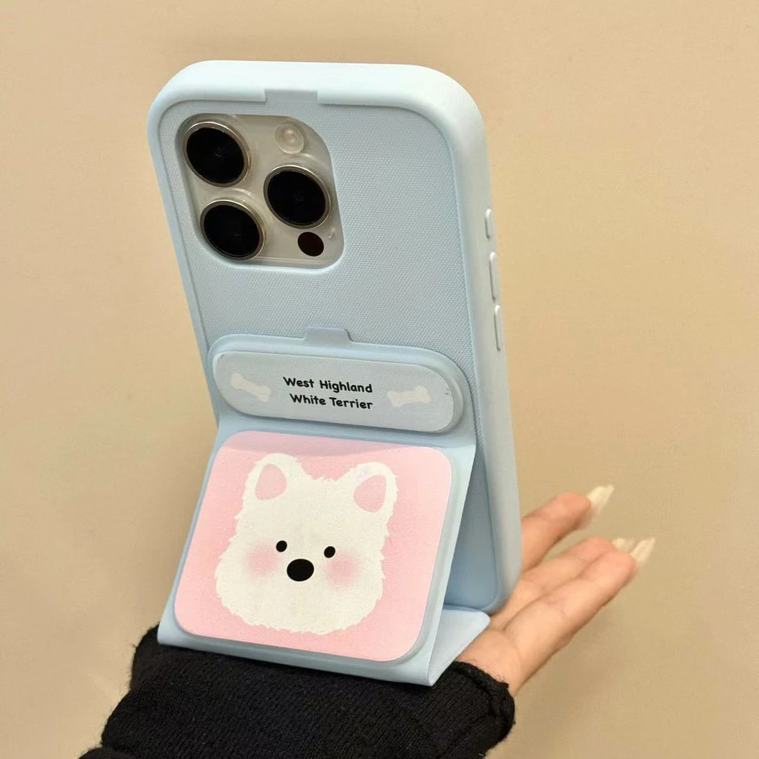 腮红西高地适用苹果16promax手机壳13高级15卡通12折叠翻盖11支架