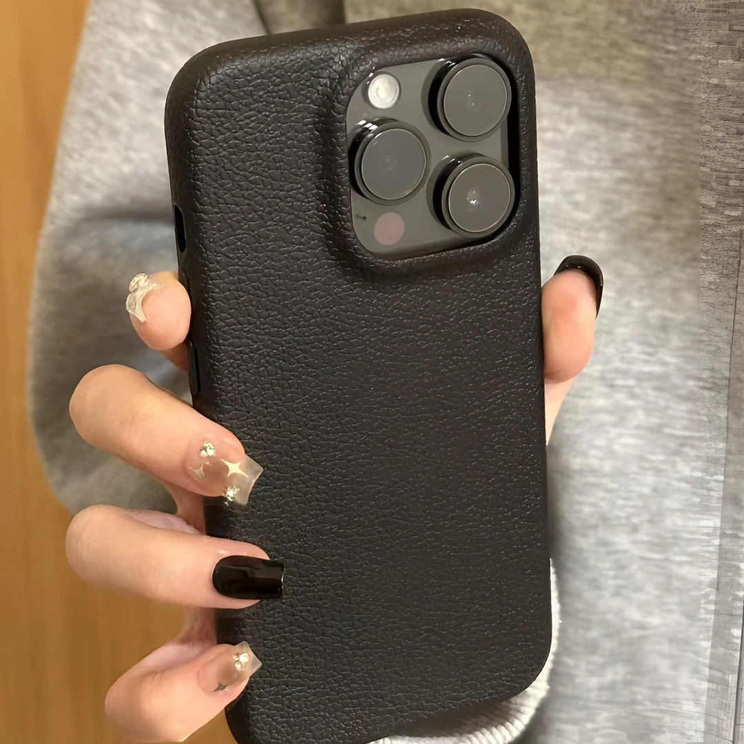 简约个性黑适用苹果16promax手机壳15高级14仿皮纹13promax新款潮