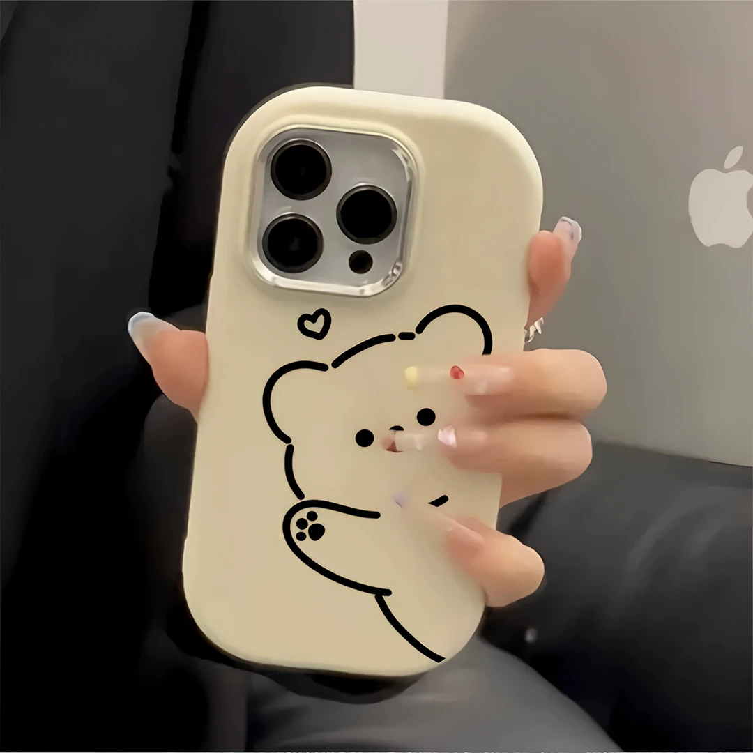 ins可爱线条小熊适用iPhone15/14promax手机壳苹果13/12/11软套xr