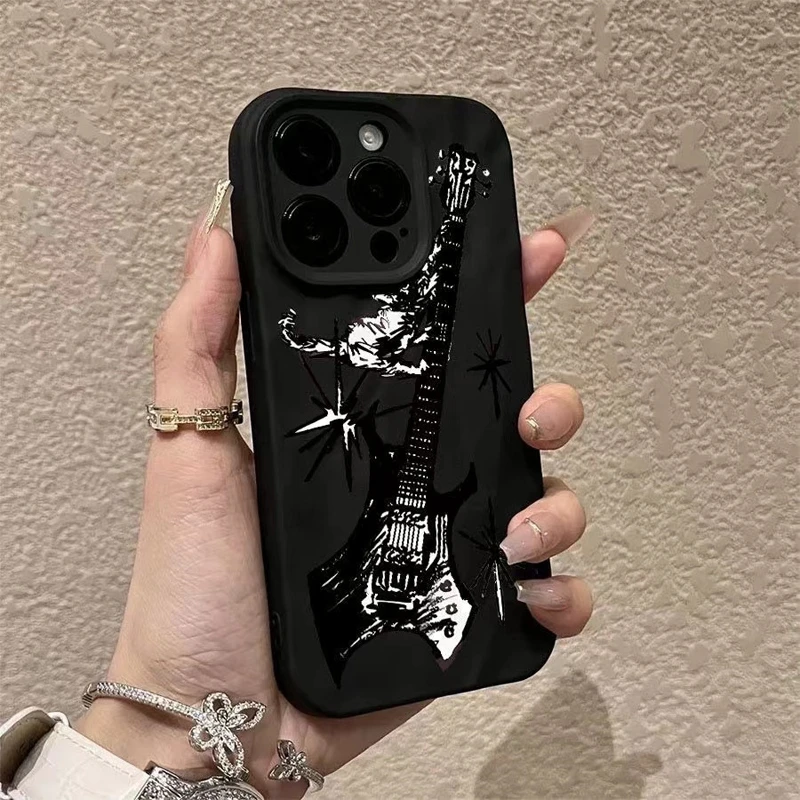 创意黑色吉他适用苹果15PRO/14promax手机壳XS软壳iPhone13高级XR