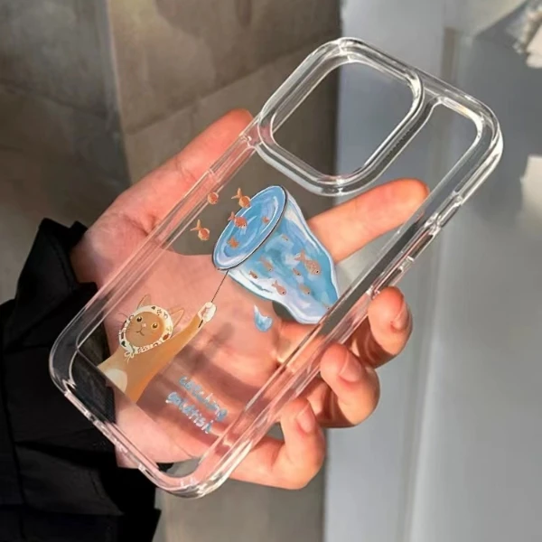 ins捕鱼小猫iPhone15Promax手机壳xsmax全包8p/x透明12/13/14软XS