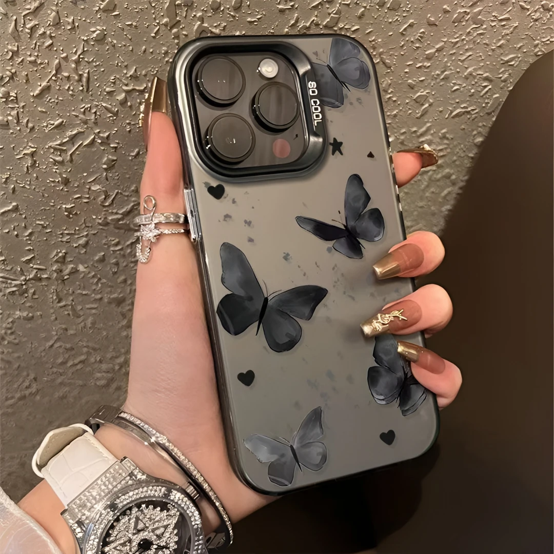 简约蝴蝶磨砂新款适用苹果15手机壳iPhone14/13promax小众12xr女