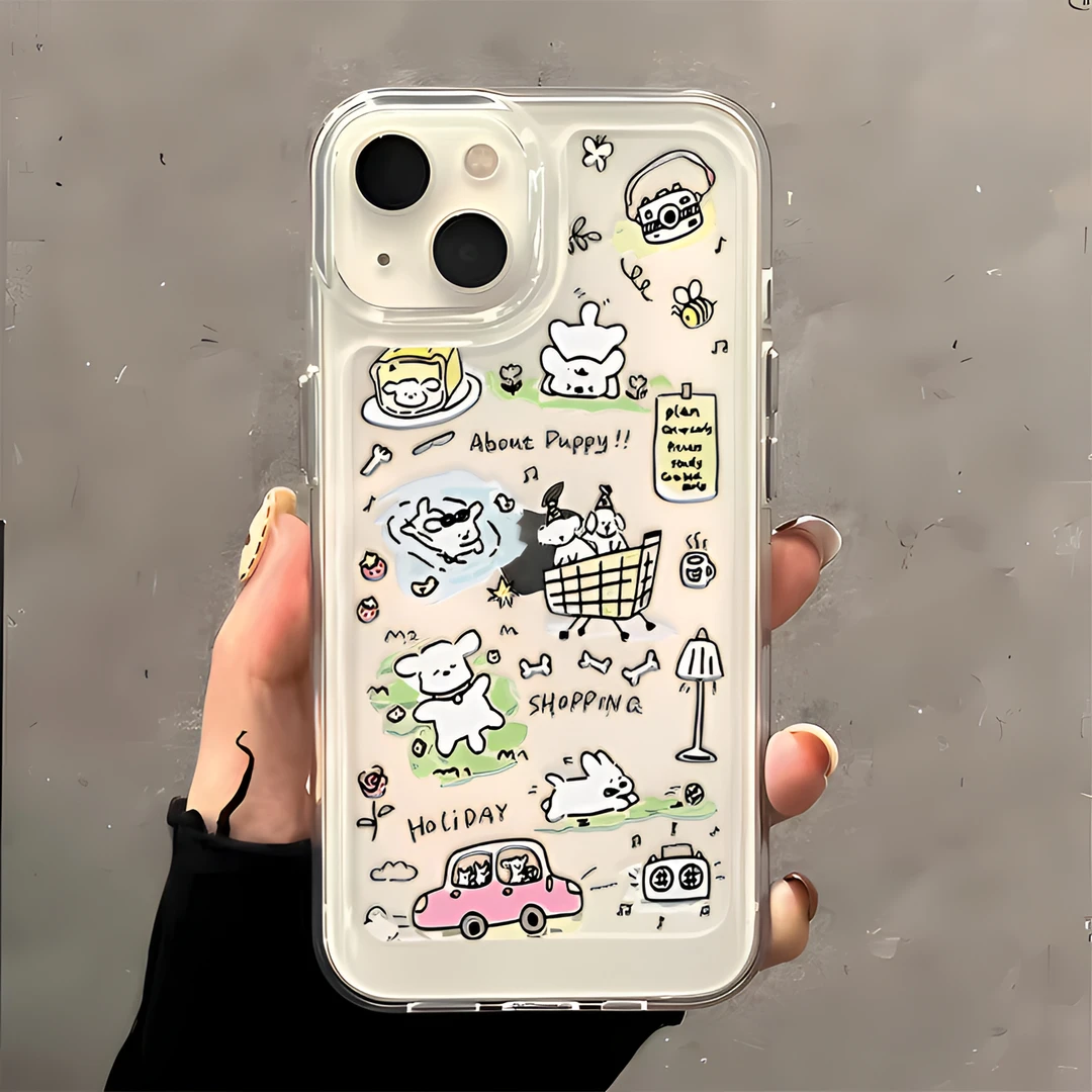 小狗购物车适用创意简约透明iPhone14promax手机壳12/11新款防摔