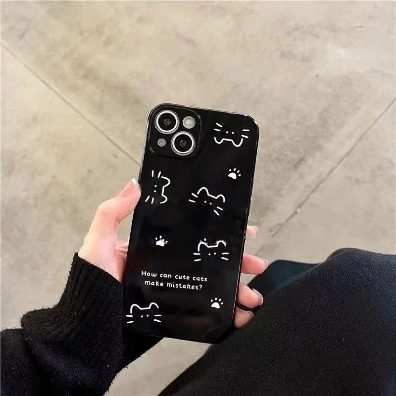 可爱线条猫咪iPhone14Promax苹果13手机壳xs全包xr高级黑11/12/8p