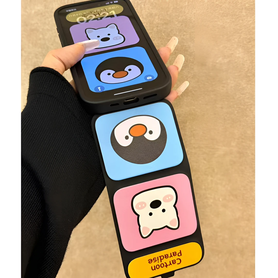 可爱pingu西高地适用iphone16promax苹果15手机壳折叠翻盖14pro女