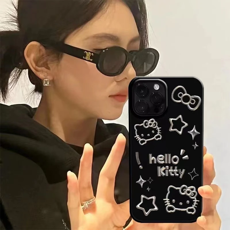 凯蒂猫亮黑适用于苹果14Promax手机壳iPhone13简约12软壳15/78p