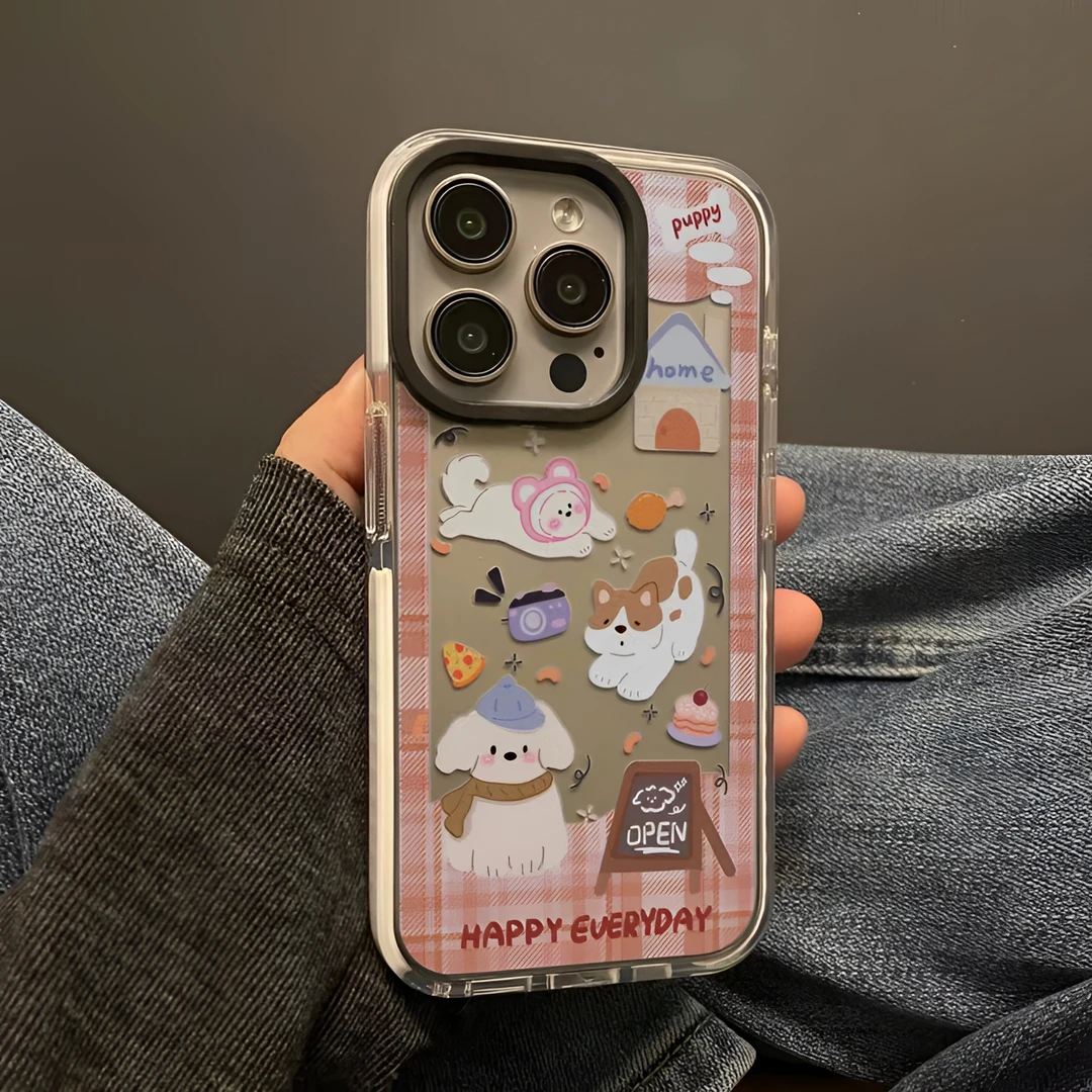 小狗餐厅手机壳适用苹果15Pro防摔14promax卡通13Pro原创12软16潮