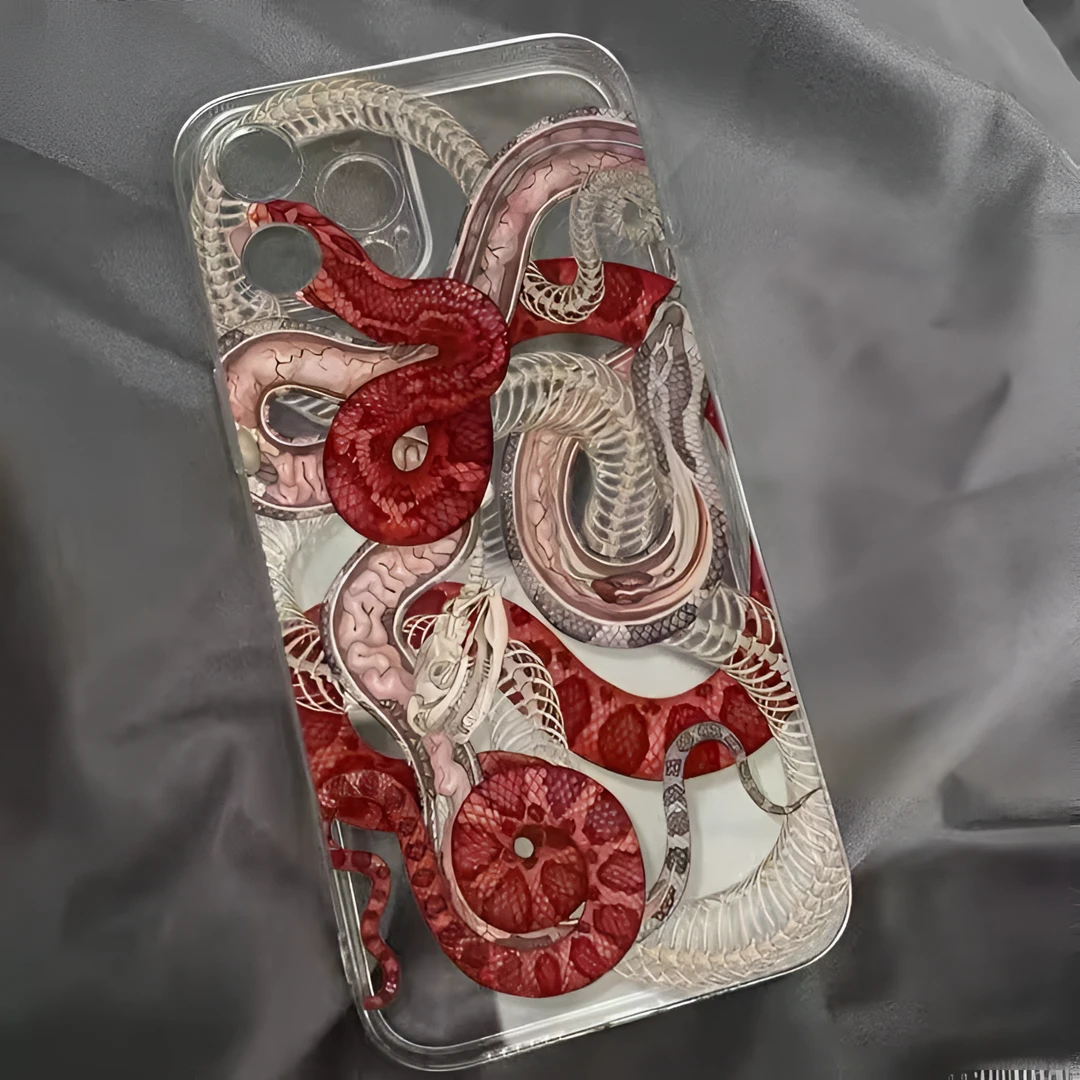赛博朋克红蛇骨iPhone13手机壳个性苹果12promax暗黑xr透明11创意