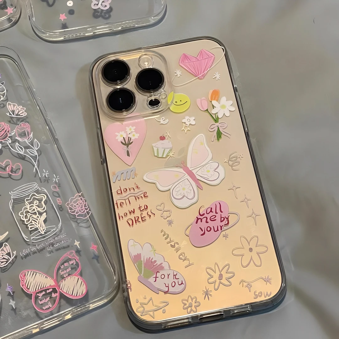 苹果白金粉色绝配多彩花朵iPhone15/14Promax/13苹果涂鸦手机壳