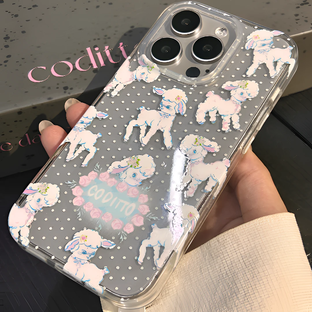 波点小绵羊iPhone15手机壳苹果14promax新13卡通12/11Pro软壳7/8P