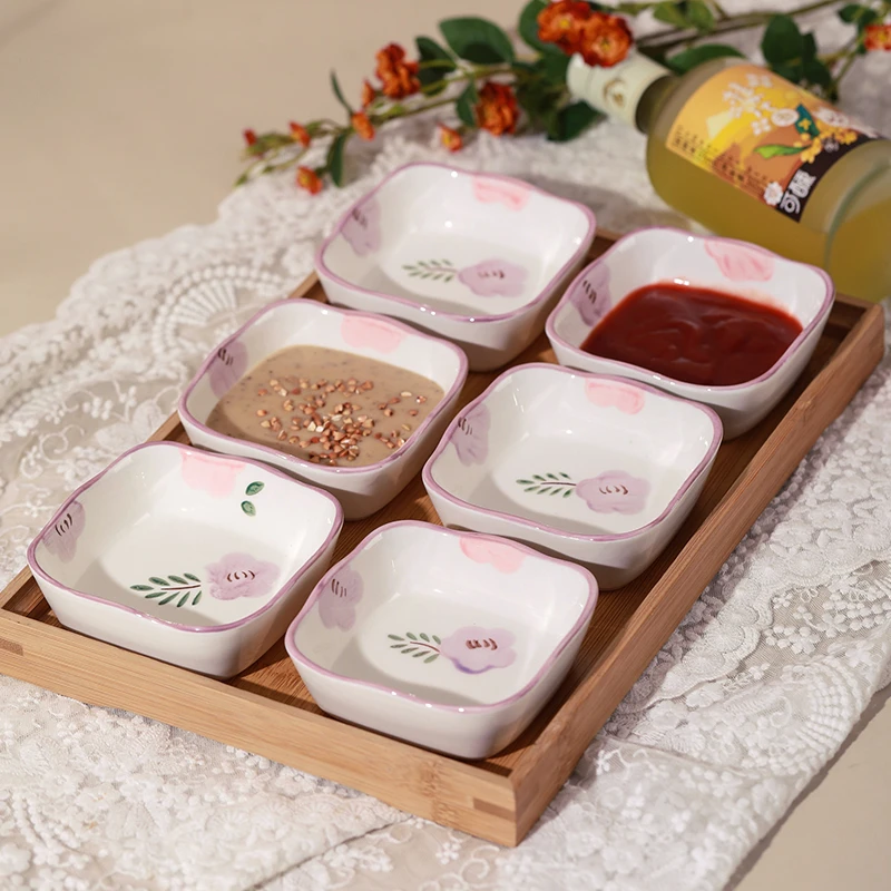 日式紫薰花陶瓷小碟子家用酱油醋调味碟火锅蘸料调料碗小菜咸菜碟