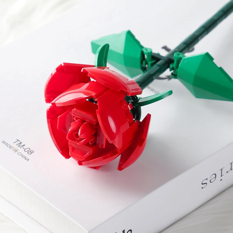 玫瑰花红色高颜值玩具拼装仿真装饰积木生日礼物拼搭创意浪漫diy