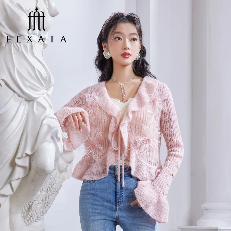 【媛媛女王严选】FEXATA斐格思短外套女少女甜美粉针织开衫