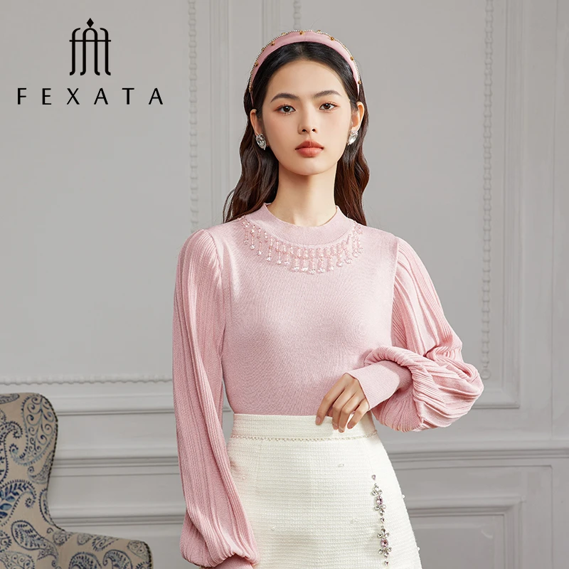【老板娘夏天】FEXATA长袖毛衣肌理感灯笼袖针织衫